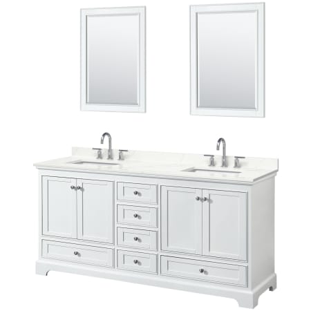 A large image of the Wyndham Collection WCS202072D-QTZ-US3M24 White / Giotto Quartz Top / Polished Chrome Hardware