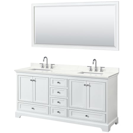 A large image of the Wyndham Collection WCS202072D-QTZ-US3M70 White / Giotto Quartz Top / Polished Chrome Hardware
