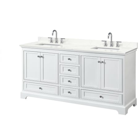 A large image of the Wyndham Collection WCS202072D-QTZ-US3MXX White / Giotto Quartz Top / Polished Chrome Hardware