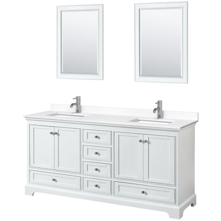 A large image of the Wyndham Collection WCS202072D-VCA-M24 White / White Cultured Marble Top / Polished Chrome Hardware
