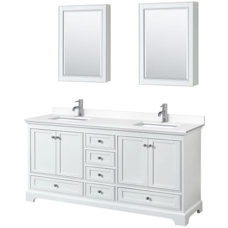 A large image of the Wyndham Collection WCS202072D-VCA-MED White / White Cultured Marble Top / Polished Chrome Hardware