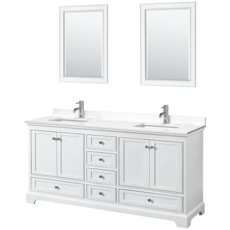 A large image of the Wyndham Collection WCS202072D-QTZ-UNSM24 White / White Quartz Top / Polished Chrome Hardware