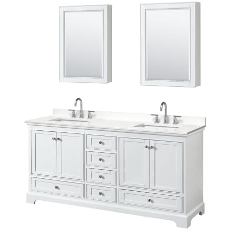 A large image of the Wyndham Collection WCS202072D-QTZ-US3MED White / White Quartz Top / Polished Chrome Hardware