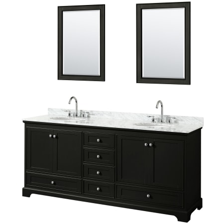 A large image of the Wyndham Collection WCS202080DCMUNOM24 Dark Espresso / White Carrara Marble Top / Polished Chrome Hardware