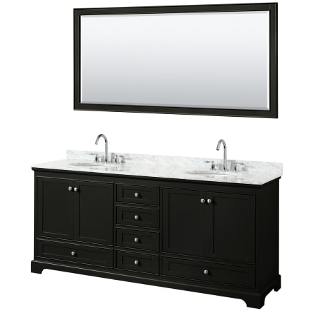 A large image of the Wyndham Collection WCS202080DCMUNOM70 Dark Espresso / White Carrara Marble Top / Polished Chrome Hardware