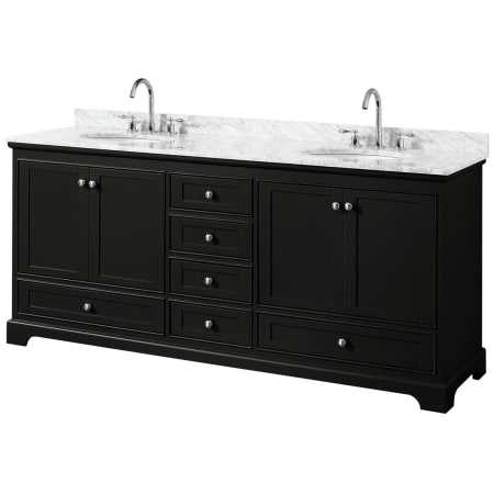 A large image of the Wyndham Collection WCS202080DCMUNOMXX Dark Espresso / White Carrara Marble Top / Polished Chrome Hardware