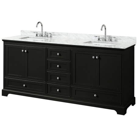 A large image of the Wyndham Collection WCS202080DCMUNSMXX Dark Espresso / White Carrara Marble Top / Polished Chrome Hardware