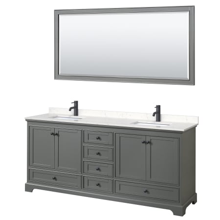A large image of the Wyndham Collection WCS202080D-VCA-M70 Dark Gray / Carrara Cultured Marble Top / Matte Black Hardware