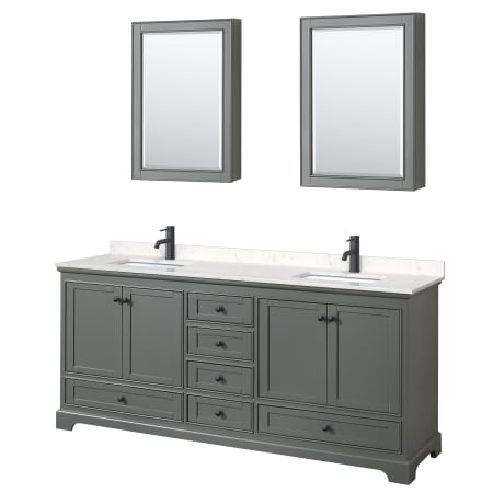 A large image of the Wyndham Collection WCS202080D-VCA-MED Dark Gray / Carrara Cultured Marble Top / Matte Black Hardware