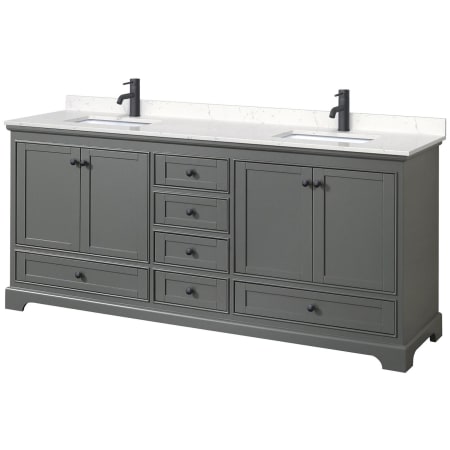 A large image of the Wyndham Collection WCS202080D-VCA-MXX Dark Gray / Carrara Cultured Marble Top / Matte Black Hardware