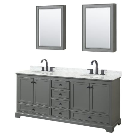 A large image of the Wyndham Collection WCS202080DCMUNOMED Dark Gray / White Carrara Marble Top / Matte Black Hardware