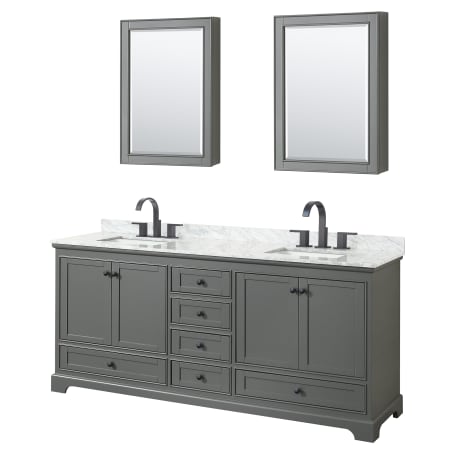 A large image of the Wyndham Collection WCS202080DCMUNSMED Dark Gray / White Carrara Marble Top / Matte Black Hardware