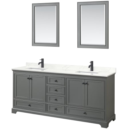 A large image of the Wyndham Collection WCS202080D-QTZ-UNSM24 Dark Gray / Giotto Quartz Top / Matte Black Hardware