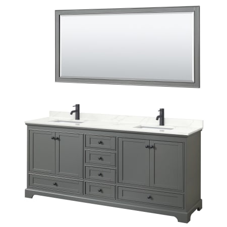 A large image of the Wyndham Collection WCS202080D-QTZ-UNSM70 Dark Gray / Giotto Quartz Top / Matte Black Hardware