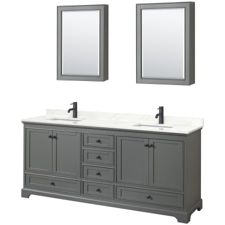 A large image of the Wyndham Collection WCS202080D-QTZ-UNSMED Dark Gray / Giotto Quartz Top / Matte Black Hardware