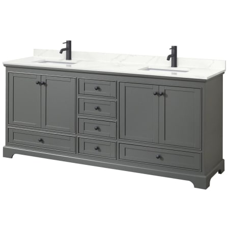 A large image of the Wyndham Collection WCS202080D-QTZ-UNSMXX Dark Gray / Giotto Quartz Top / Matte Black Hardware