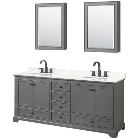 A large image of the Wyndham Collection WCS202080D-QTZ-US3MED Dark Gray / Giotto Quartz Top / Matte Black Hardware