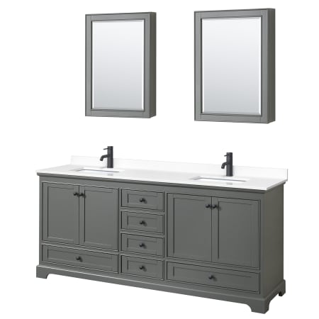 A large image of the Wyndham Collection WCS202080D-VCA-MED Dark Gray / White Cultured Marble Top / Matte Black Hardware