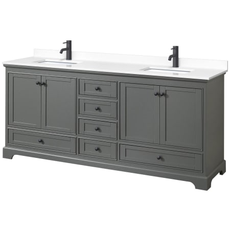 A large image of the Wyndham Collection WCS202080D-VCA-MXX Dark Gray / White Cultured Marble Top / Matte Black Hardware