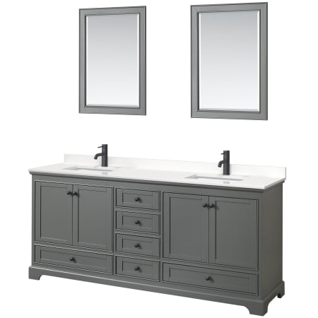 A large image of the Wyndham Collection WCS202080D-QTZ-UNSM24 Dark Gray / White Quartz Top / Matte Black Hardware