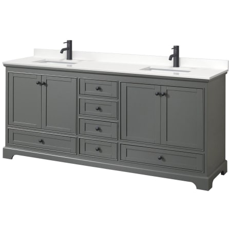 A large image of the Wyndham Collection WCS202080D-QTZ-UNSMXX Dark Gray / White Quartz Top / Matte Black Hardware