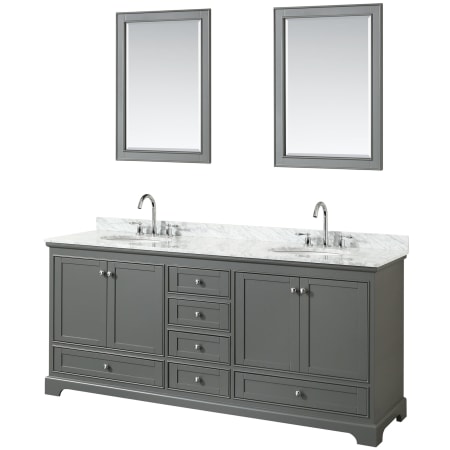 A large image of the Wyndham Collection WCS202080DCMUNOM24 Dark Gray / White Carrara Marble Top / Polished Chrome Hardware