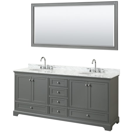 A large image of the Wyndham Collection WCS202080DCMUNOM70 Dark Gray / White Carrara Marble Top / Polished Chrome Hardware