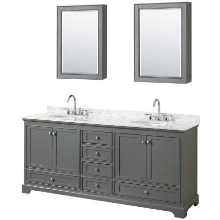 A large image of the Wyndham Collection WCS202080DCMUNOMED Dark Gray / White Carrara Marble Top / Polished Chrome Hardware