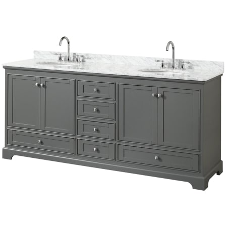 A large image of the Wyndham Collection WCS202080DCMUNOMXX Dark Gray / White Carrara Marble Top / Polished Chrome Hardware