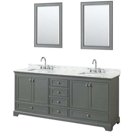 A large image of the Wyndham Collection WCS202080DCMUNSM24 Dark Gray / White Carrara Marble Top / Polished Chrome Hardware