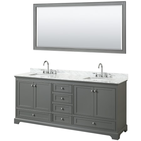 A large image of the Wyndham Collection WCS202080DCMUNSM70 Dark Gray / White Carrara Marble Top / Polished Chrome Hardware