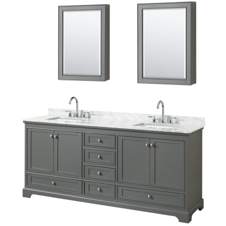 A large image of the Wyndham Collection WCS202080DCMUNSMED Dark Gray / White Carrara Marble Top / Polished Chrome Hardware