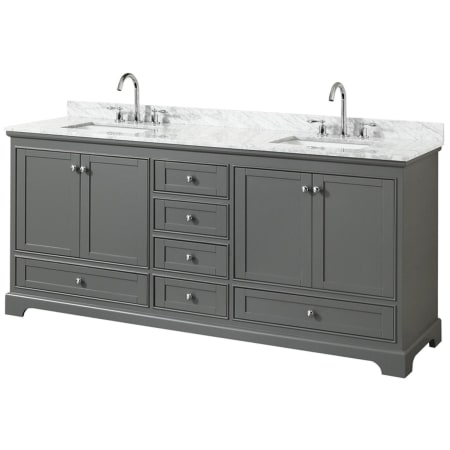 A large image of the Wyndham Collection WCS202080DCMUNSMXX Dark Gray / White Carrara Marble Top / Polished Chrome Hardware