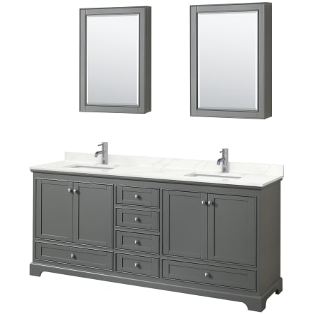 A large image of the Wyndham Collection WCS202080D-QTZ-UNSMED Dark Gray / Giotto Quartz Top / Polished Chrome Hardware