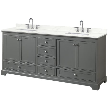 A large image of the Wyndham Collection WCS202080D-QTZ-US3MXX Dark Gray / Giotto Quartz Top / Polished Chrome Hardware
