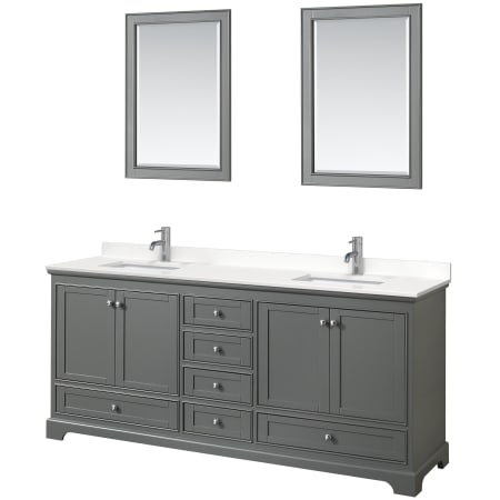 A large image of the Wyndham Collection WCS202080D-QTZ-UNSM24 Dark Gray / White Quartz Top / Polished Chrome Hardware