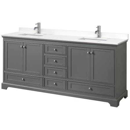 A large image of the Wyndham Collection WCS202080D-QTZ-UNSMXX Dark Gray / White Quartz Top / Polished Chrome Hardware