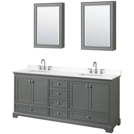 A large image of the Wyndham Collection WCS202080D-QTZ-US3MED Dark Gray / White Quartz Top / Polished Chrome Hardware