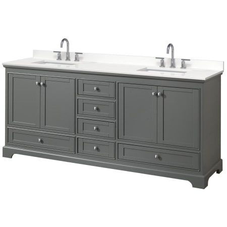 A large image of the Wyndham Collection WCS202080D-QTZ-US3MXX Dark Gray / White Quartz Top / Polished Chrome Hardware