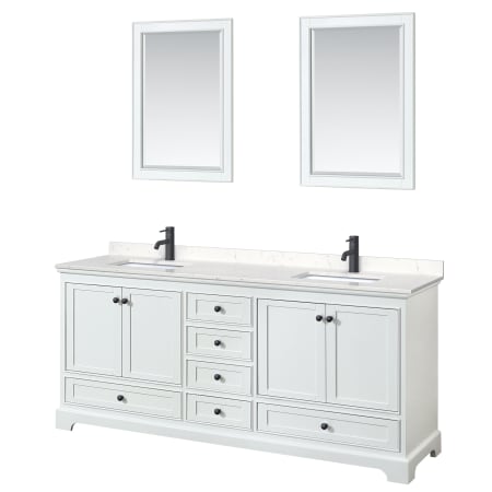 A large image of the Wyndham Collection WCS202080D-VCA-M24 White / Carrara Cultured Marble Top / Matte Black Hardware