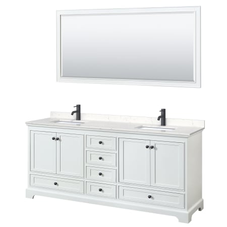 A large image of the Wyndham Collection WCS202080D-VCA-M70 White / Carrara Cultured Marble Top / Matte Black Hardware