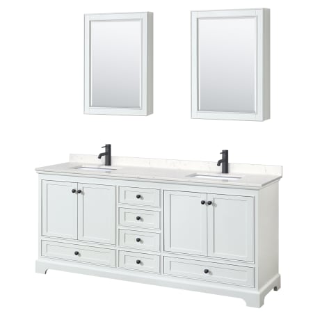 A large image of the Wyndham Collection WCS202080D-VCA-MED White / Carrara Cultured Marble Top / Matte Black Hardware