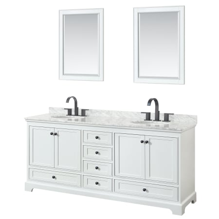 A large image of the Wyndham Collection WCS202080DCMUNOM24 White / White Carrara Marble Top / Matte Black Hardware