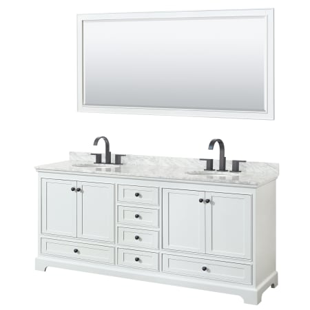 A large image of the Wyndham Collection WCS202080DCMUNOM70 White / White Carrara Marble Top / Matte Black Hardware