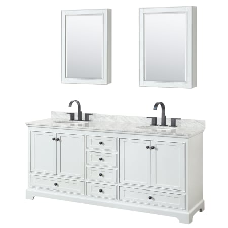 A large image of the Wyndham Collection WCS202080DCMUNOMED White / White Carrara Marble Top / Matte Black Hardware