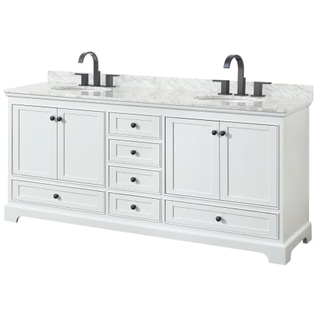 A large image of the Wyndham Collection WCS202080DCMUNOMXX White / White Carrara Marble Top / Matte Black Hardware