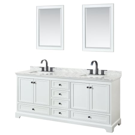 A large image of the Wyndham Collection WCS202080DCMUNSM24 White / White Carrara Marble Top / Matte Black Hardware