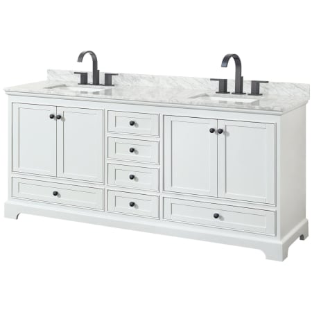 A large image of the Wyndham Collection WCS202080DCMUNSMXX White / White Carrara Marble Top / Matte Black Hardware