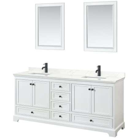 A large image of the Wyndham Collection WCS202080D-QTZ-UNSM24 White / Giotto Quartz Top / Matte Black Hardware