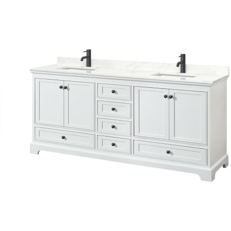 A large image of the Wyndham Collection WCS202080D-QTZ-UNSMXX White / Giotto Quartz Top / Matte Black Hardware